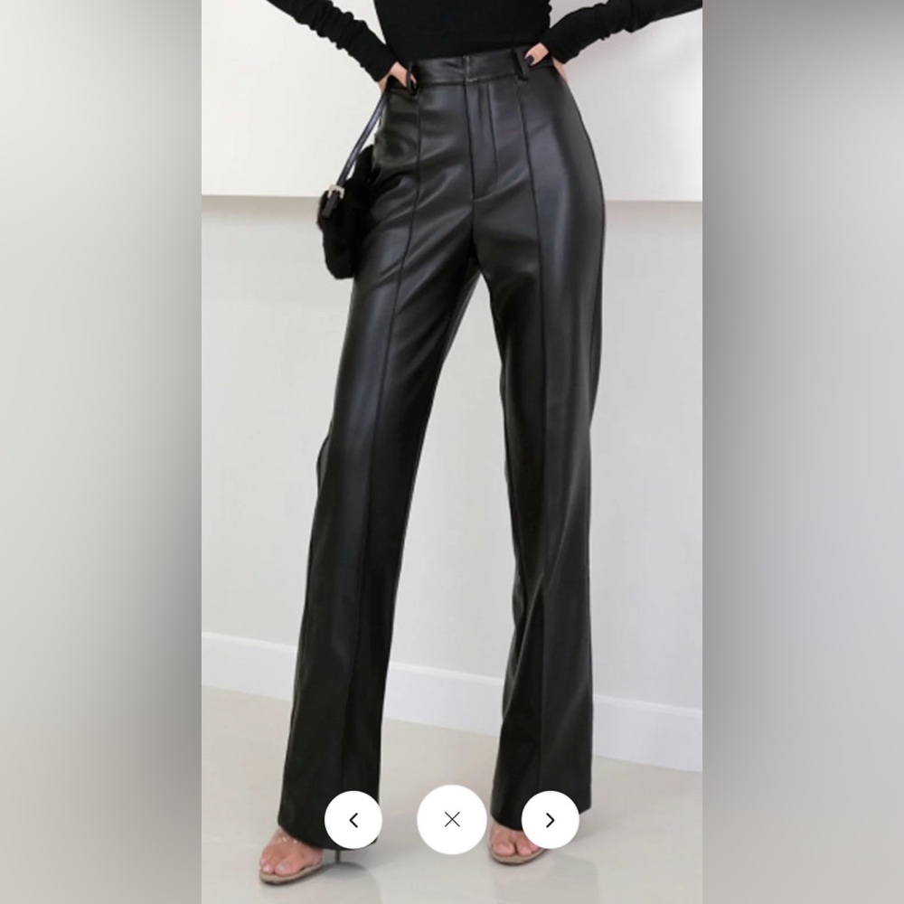 High-Rise Faux Leather Wide-Leg Pants - Black - Picture 2 of 4